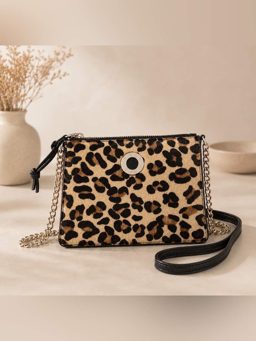 Leopard Print Mini Crossbody Bag with Chain Strap